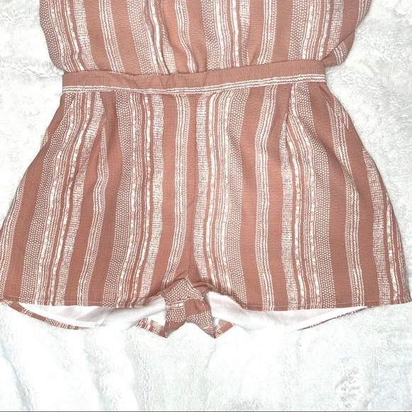 Lulu’s See You Smile Blush Pink Striped Romper Small Sleeveless Shorts - Picture 4 of 8
